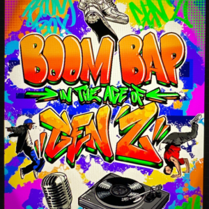 Colorful graffiti art with 'Boom Bap' and hip-hop elements.